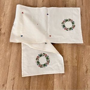 Vtg Floral Table Runner Dresser Scarf Tablecloth‎ Embroidered Cross Stitch 52” L
